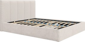 Łóżko ze skrzynią 140 x 190 cm z zagłówkiem z pionowymi szwami - Tkanina - Beżowe - Z materacem - KILACLO