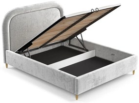 Jasnoszare tapicerowane łóżko dwuosobowe ze schowkiem i stelażem 180x200 cm Mija – Maison de Rêve