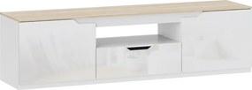 HOMCOM Lowboard TV, wysoki połysk, dla telewizorów do 165 cm, 3 schowki, szuflada, 160 x 38 x 43 cm, naturalne drewno | Aosom PL