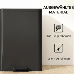 HOMCOM Kosz na śmieci 20 l z pedałem, pokrywa soft-close, wyjmowany wkład, matowa czerń, 34,2 x 30,6 x 44,2 cm | Aosom PL