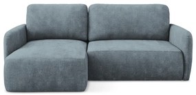 Szaroniebieski narożnik rozkładany z tkaniny szenilowej ze schowkiem (lewostronny/z szezlongiem) Lilo – Makamii