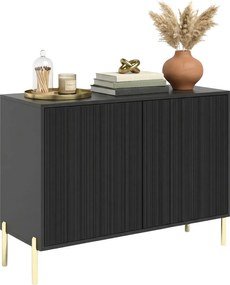 Czarna ryflowana komoda na złotych nóżkach E6-R75