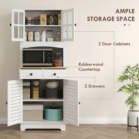 HOMCOM Kuchenna szafka z drzwiami szklanymi, 2 szuflady, szafka na naczynia, szafka do jadalni, drewno, 68 x 39,5 x 170 cm, biały