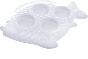 Świąteczny świecznik ceramiczny na świeczki dopodgrzewaczy Ryba biały, 20,5 x 2 x 16 cm