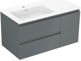 Mexen Rivel szafka łazienkowa 90 cm z umywalką Otis lewą, 2S, 1D, ryflowana, grafit mat/biała mat - 91A23-09047-3-BBFFF66-W18L01
