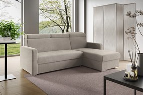 Narożnik z funkcją spania i regulowanymi zagłówkami z pojemnikiem na pościel Mako L sztruks