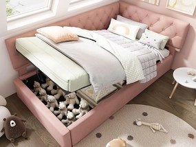 Sofa z łóżkiem 90×190 cm - z welurową tkaniną - ze stelażem listwowym - różowa (bez materaca)