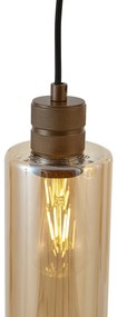 Lampa wisząca w stylu hotelowym, ciemny brąz z bursztynowym szkłem, 5-punktowa - StavelotElegancki hotelowy Oswietlenie wewnetrzne