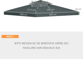 Zapasowy dach do pawilonu 3x3m odporny na warunki pogodowe łatwy montaż metalowy namiot imprezowy ogrodowy | Aosom PL