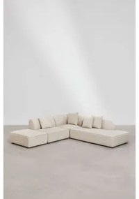 Sofa Narożna Cardea 3-częściowa Modułowa Z Prawą Leżanką I Tapicerowanym Pufem Kremowo-beżowy Szenil - Sklum