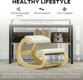 HOMCOM Fotel na kolanach z funkcją kołysania, z tkaniny lnianej i drewna brzozowego, 55x85x55 cm, Kremowy