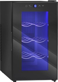 HOMCOM Chłodziarka do wina na 8 butelek, 21 l, termoelektryczna, regulowane półki, oświetlenie LED, czarna | Aosom PL