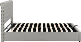 Łóżko ze schowkiem 180x200 cm - szary len - łóżko małżeńskie z tapicerowanym zagłówkiem i stelażem z listew - bez materaca