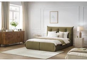 Ciemnozielone tapicerowane łóżko dwuosobowe ze schowkiem i stelażem 160x200 cm Clothilde – Bobochic Paris