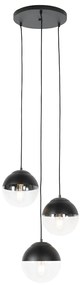 Retro lampa wisząca czarna z przezroczystym szkłem okrągła 3-światłowa - Eclipse Retro Oswietlenie wewnetrzne