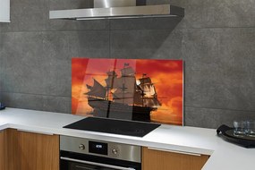 Szkło do Kuchni na Ścianę Statek w Blasku Pomarańczowego Nieba