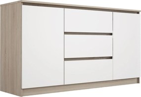 Komoda: Dąb Sonoma / Biały Mat, 140 x 78 x 39 cm, 3 szuflady, 2 drzwi
