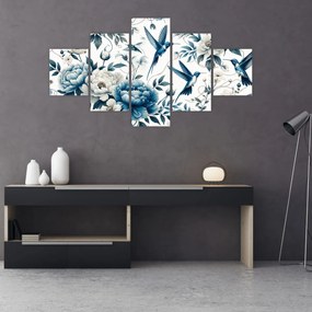 Obraz - Kolibry z kwiatami (125x70 cm)