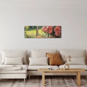 Obraz - Kot na oknie (z zegarem) (90x30 cm)