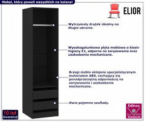 Czarna szafa z drążkiem i szufladami Savona 2X