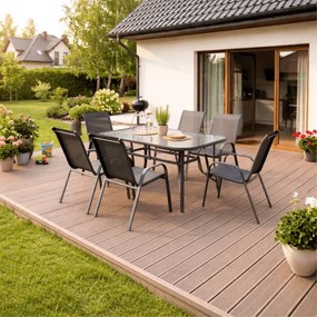 Zestaw Mebli Ogrodowych LIBERTY Szary 6 Krzeseł Stół Tarasowy Nowoczesny