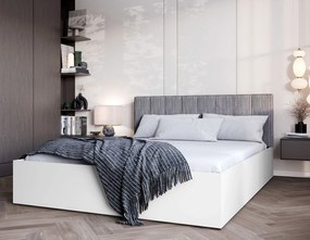 Białe łóżko ze sztruksowym szarym zagłówkiem 90x200 G8-P76