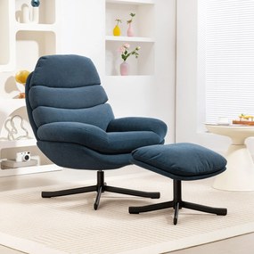 HOMCOM Fotel relaksacyjny z podnóżkiem, lounge z tkaniny chenille, nowoczesny fotel do oglądania TV, 78 x 93 x 100 cm, niebieski