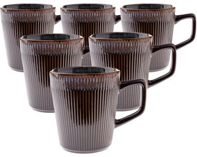 Zestaw 6 ceramicznych kubków Rustik 410 ml, ciemnobrązowe