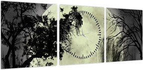 Obraz - Księżyc w pełni nad powierzchnią, wersja czarno - biała (z zegarem) (90x30 cm)