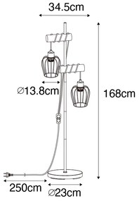 Wiejska lampa podłogowa czarna z drewnem 2-punktowa - Stronk Rustykalny / Vintage Oswietlenie wewnetrzne