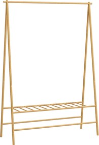 HOMCOM Wieszak na Ubrania z Bambusa z Półką na Buty i Hakami, Wolnostojący, do Przedpokoju, Sypialni, Drewno Naturalne