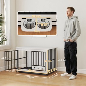 PawHut Duża klatka dla psa, łatwy dostęp, zamykana, obrotowy uchwyt na miski, dla małych i dużych psów, Biała