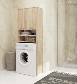 Słupek łazienkowy AKORD FIN do zabudowy pralki Dąb Sonoma 64 cm wnęka 2 drzwi kolor Dąb Sonoma mat 4 półki 64x30x180 cm