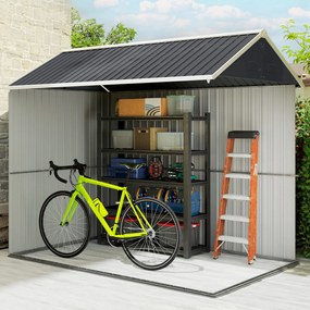 Outsunny Szopa Ogrodowa, Dom Narzędziowy z Metalu, Podwójne Drzwi, Okno, 259x172x222 cm, Szary/Biały