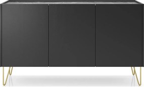 Komoda: 3 drzwi, 6 półek, grafitowo-czarny / czarny marmur, 144 cm x 83 cm x 37 cm