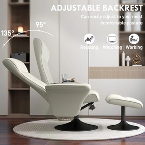 HOMCOM Fotel Relaksacyjny z Podnóżkiem, Obrotowy, Ergonomiczny, w Mikrofibrze, do 150 kg, Kremowobiały