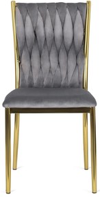 Zestaw Stół Okrągły SALLO 110 cm i 4 Krzesła Tapicerowane Plecione DAN Szare Glamour