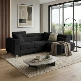 Narożnik z funkcją spania sprężyny faliste TORRE prawy Czarny