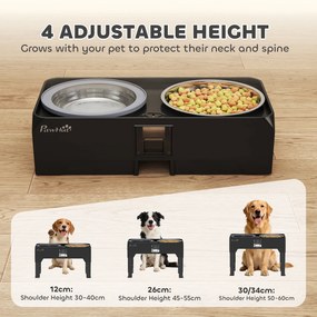 PawHut Podwyższona Miska dla Psa Regulowana Miska z 2 Miskami dla Małych i Dużych Psów Czarna | Aosom PL