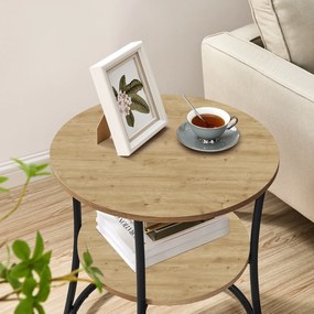 Stolik kawowy okrągły 54 cm loft z półką Faro 01, dąb artisan
