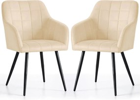 Zestaw 2 beżowych welurowych krzeseł pikowanych D6-A77