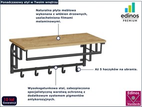 Industrialny wieszak na ubrania z półką dąb artisan - Bolivia