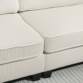 HOMCOM 3-osobowa Sofa z Pokryciem z Kordu, Sofa do Salonu ze Sprężynami, do 400 kg, 227 x 84 x 87 cm, Kremowa