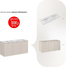 Trzydrzwiowa szafka łazienkowa Bella 120 cm z dwukomorową umywalką, kaszmir