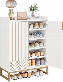 Szafka na buty, 25 par szafek na buty z drzwiami, duża szafka z półkami i złotą metalową ramą