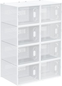 HOMCOM 8-częściowy regał na buty, stosowalne pudełka na buty do rozmiaru 46, drzwi magnetyczne, Plastik, 28 x 36 x 21 cm