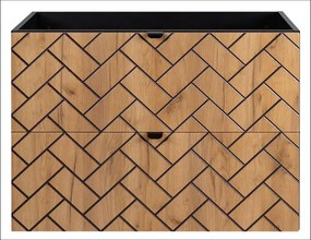 Nowoczesna szafka pod umywalkę z 2 szufladami 80 cm czarny + dąb craft złoty Z5-P39