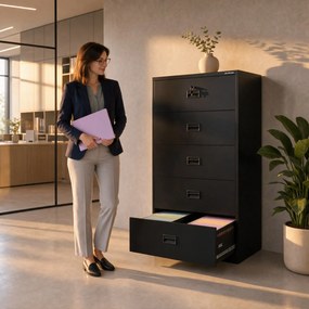 Szafa kartotekowa metalowa z 5 szufladami czarna, 900x1620x600 mm: SARA XL V5
