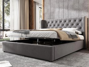 Łóżko tapicerowane welurowe 140x200cm z stelażem na listwach - Szare