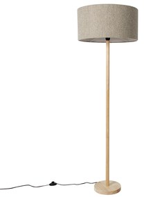 Drewniana lampa podłogowa z kloszem boucle w kolorze ciemnoszarym - Mels Rustykalny / Vintage Oswietlenie wewnetrzne